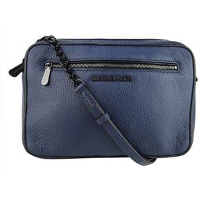 Michael Kors Jet Set Leather Crossbody Bag Navy Black Chain Trim Pebbled EUC